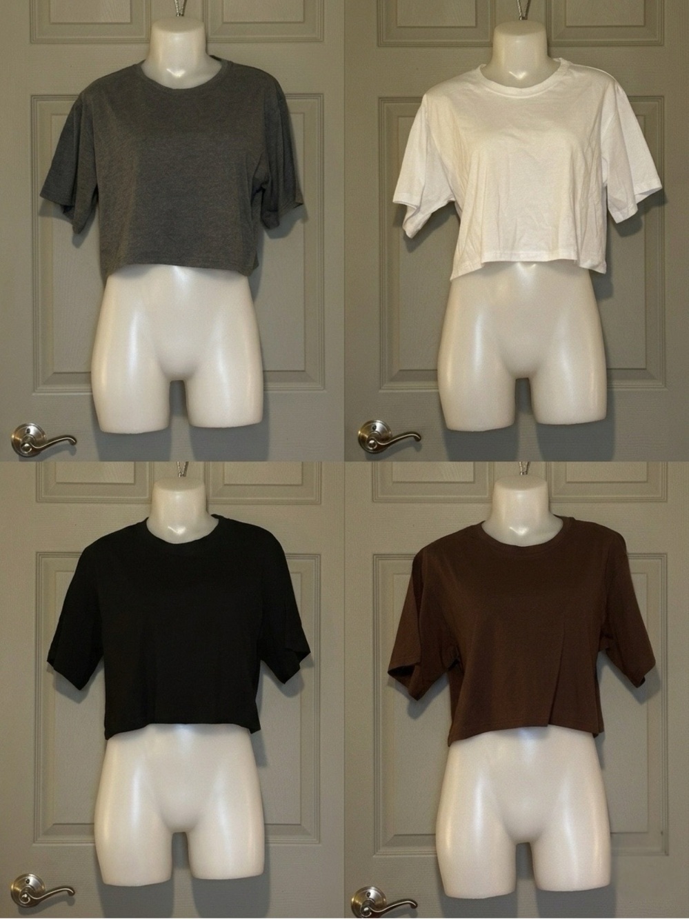 Bundle of 4 Cropped NWOT Short-Sleeve Tees - Size M (Black, White, Gray, Brown)